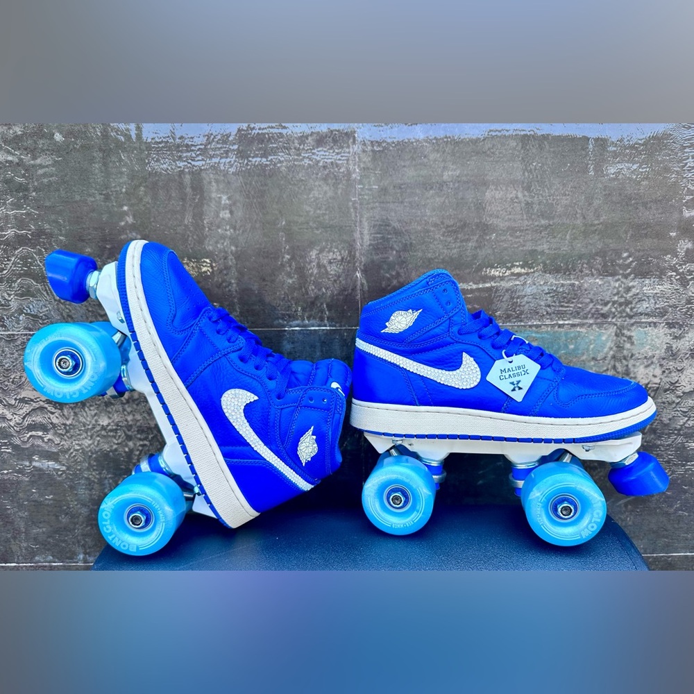 Blue J Jordan 1  Rollerskates w/ Swarovski crystals, Bont Glow Wheels